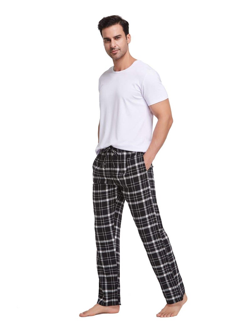 CYZ Men's 100% Cotton Super Soft Flannel Plaid Pajama Pants-BlackWhiteTartan-XL - Image 5
